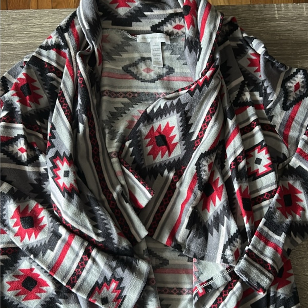 Ambiance Geometric Knit Cardigan in Red and Gray